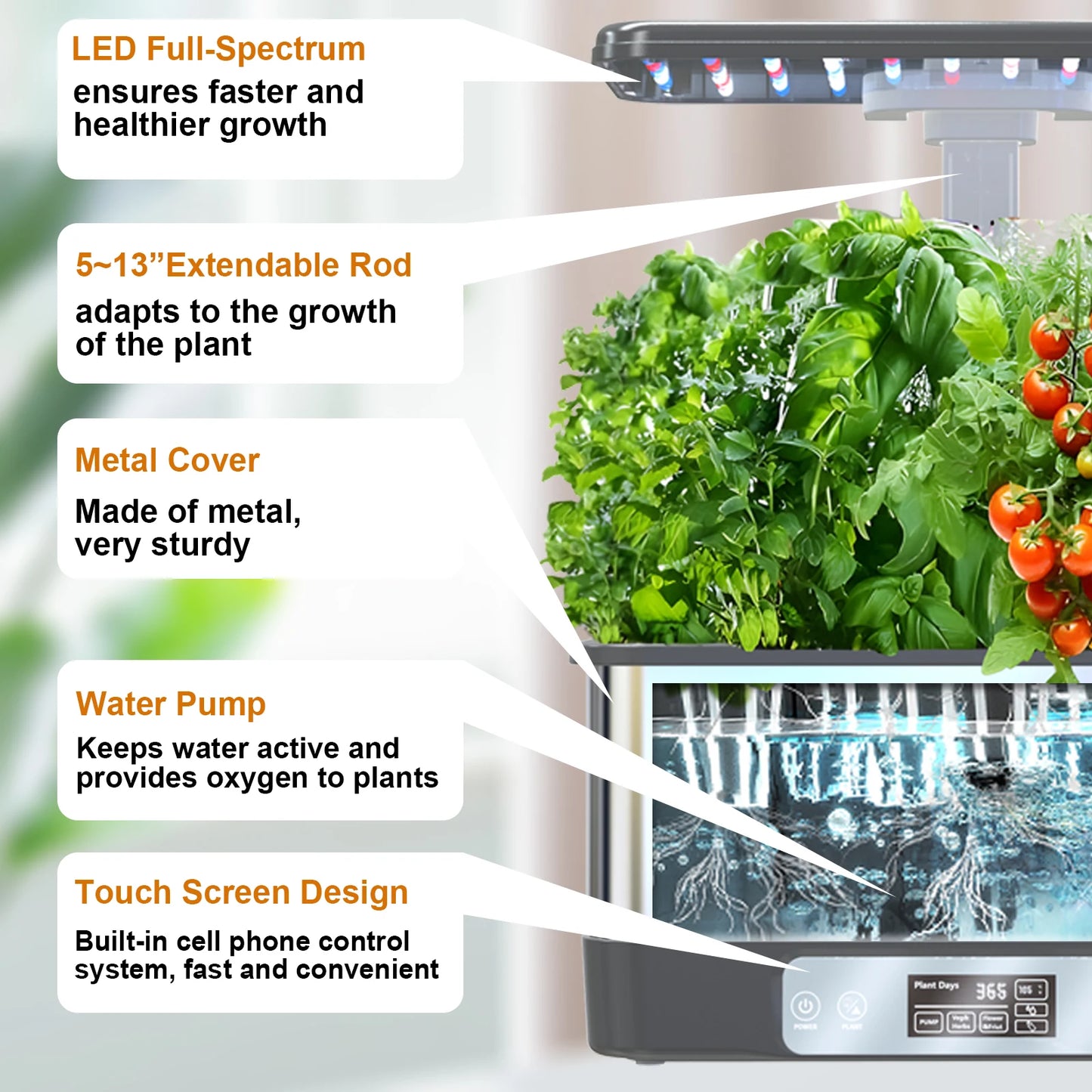 WiFi-Garten-Hydroponik-Anbausystem mit LED-Wachstumslicht, 8 Pods, Touchscreen, Smart Plants Grower Kit, Tuya-App-Steuerung für den Innenbereich