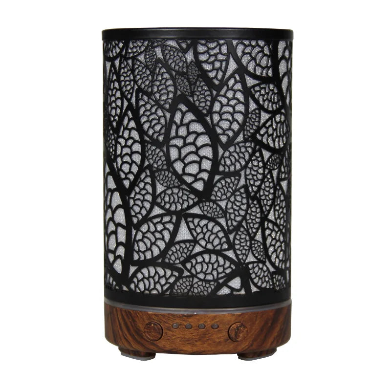 Aroma Diffuser Iron Hollow Leaves Ultrasonic Air Humidifier Desktop Humidifier Smart Home Appliances Room Decor with Led Light