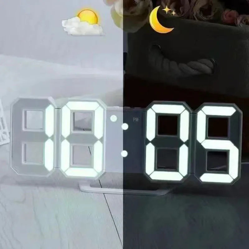 3D-Digital-Wanduhr, Dekoration für Zuhause, leuchtender Nachtmodus, einstellbare elektronische Uhr, Wohnzimmer, LED-Uhr, Dekor, Uhren, Garten