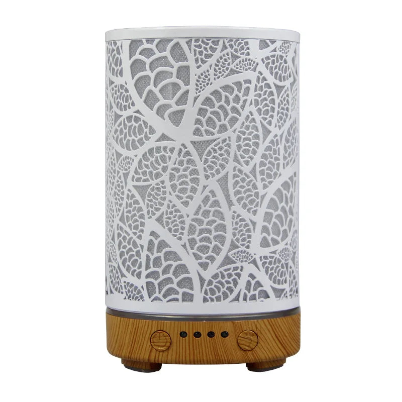 Aroma Diffuser Iron Hollow Leaves Ultrasonic Air Humidifier Desktop Humidifier Smart Home Appliances Room Decor with Led Light