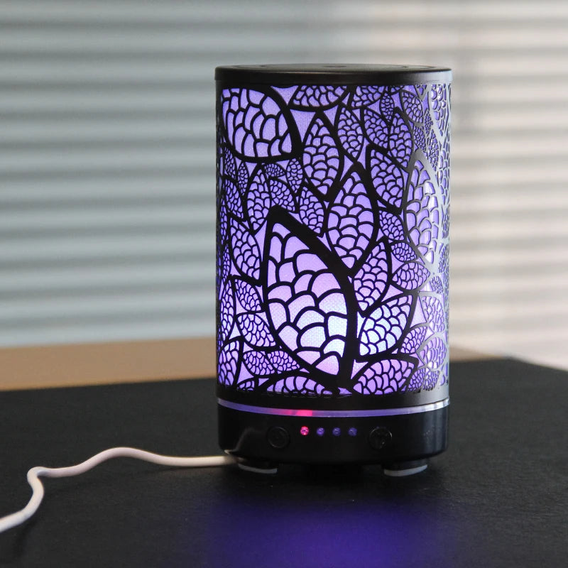 Aroma Diffuser Iron Hollow Leaves Ultrasonic Air Humidifier Desktop Humidifier Smart Home Appliances Room Decor with Led Light