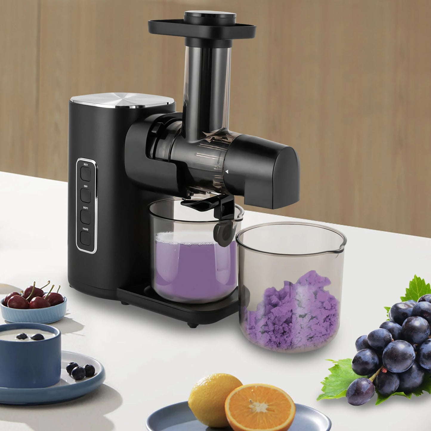 Large Capacity Slow Juicer Electric Powered Juice Squeezer with Non-Slip Feet Easy to Clean Adjustable Juicing Strength