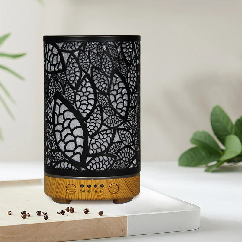 Aroma Diffuser Iron Hollow Leaves Ultrasonic Air Humidifier Desktop Humidifier Smart Home Appliances Room Decor with Led Light