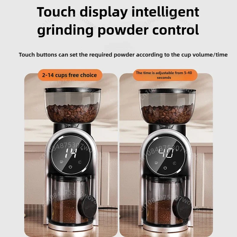 Italienische Kaffeemühle, einstellbare Grobheit, Smart-Screen, elektrische Bohnenmühle, Kaffeemühle für Zuhause mit italienischem Ständer