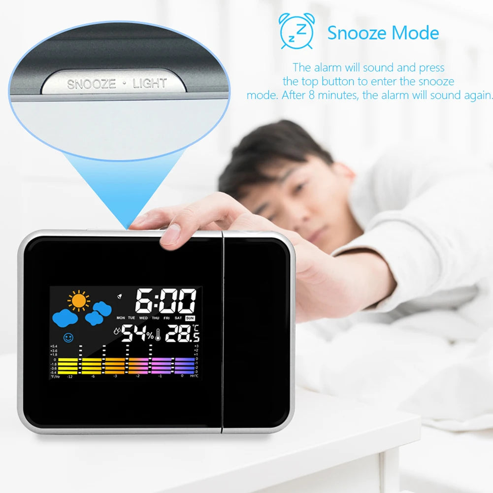 Smart Alarm Clock with Night Backlight Digital LED Projector Adjustable Projection Angle for Home Living Room Bedroom