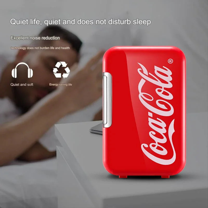 6-Liter-Minikühlschrank Coca-Cola, multifunktionaler Kosmetik-Schlafsaal-Wärmer-Kühler-Kühlschrank für Zuhause, Auto, kleiner tragbarer Kühlschrank, 12 V/220 V