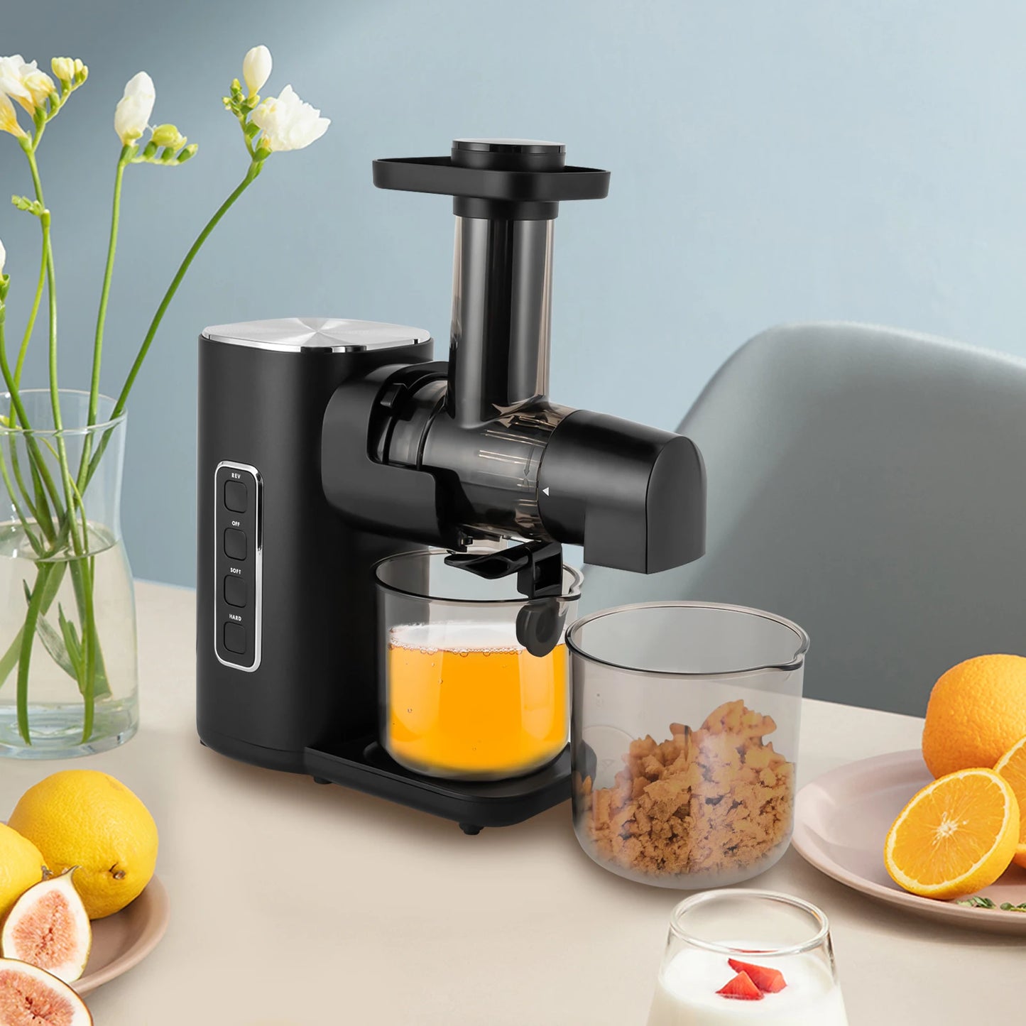 Large Capacity Slow Juicer Electric Powered Juice Squeezer with Non-Slip Feet Easy to Clean Adjustable Juicing Strength