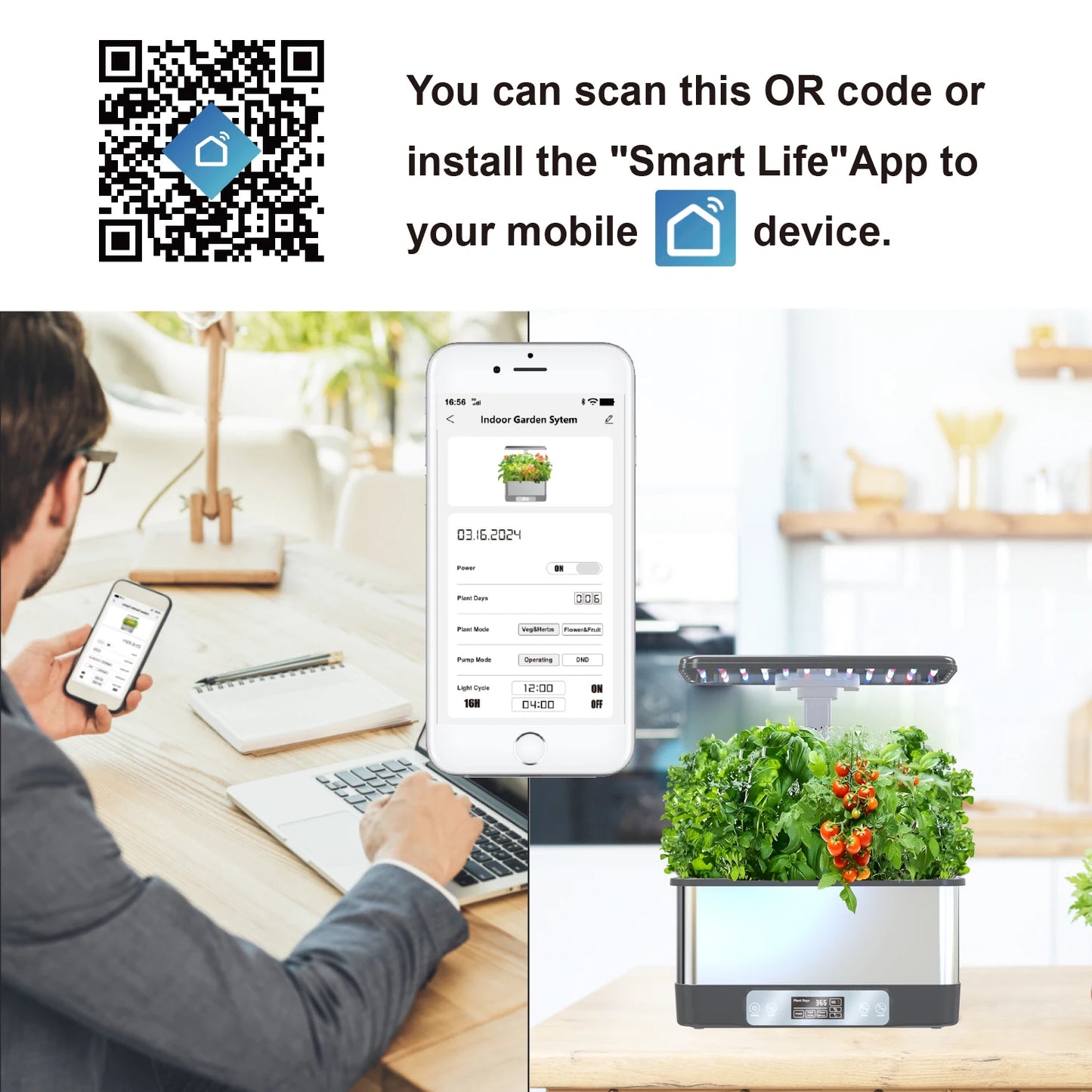 WiFi-Garten-Hydroponik-Anbausystem mit LED-Wachstumslicht, 8 Pods, Touchscreen, Smart Plants Grower Kit, Tuya-App-Steuerung für den Innenbereich