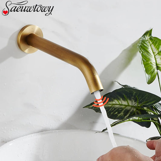 Wall Mounted Bathroom Basin Sink Faucet Cold & Hot Mixer Touch Ta Inflated Sensor Faucet Crane Shower Faucet  Chrome Color Brass
