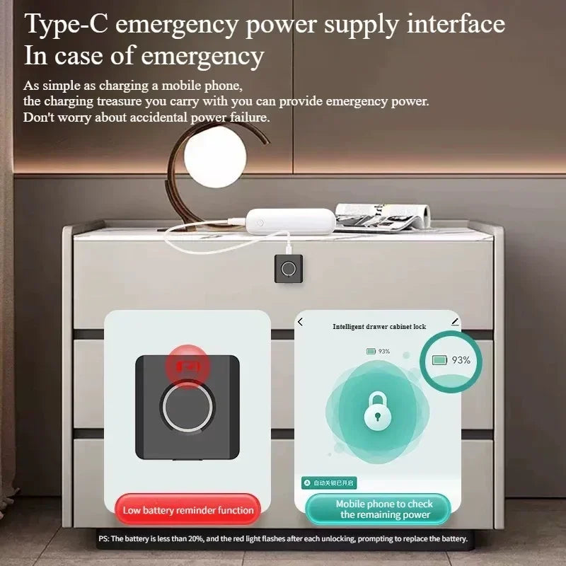 Smart Home Biometrisches Fingerabdruckschloss Versteckte Schublade Elektronisches Schloss Privatsphäre Dateispeicherung Schlüsselloser Sicherheitsschutz für Privathaushalte