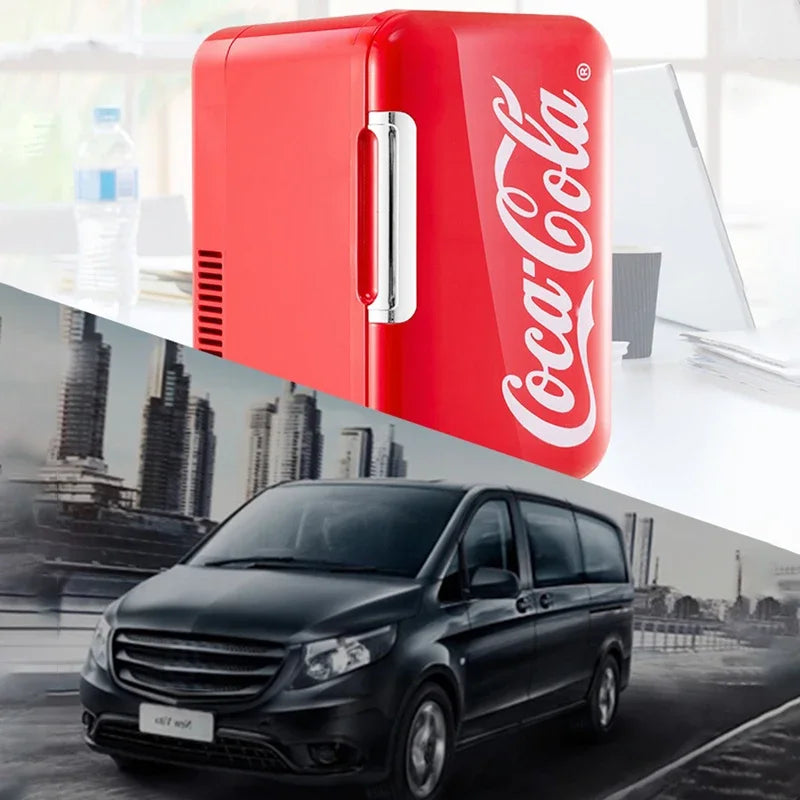 6-Liter-Minikühlschrank Coca-Cola, multifunktionaler Kosmetik-Schlafsaal-Wärmer-Kühler-Kühlschrank für Zuhause, Auto, kleiner tragbarer Kühlschrank, 12 V/220 V