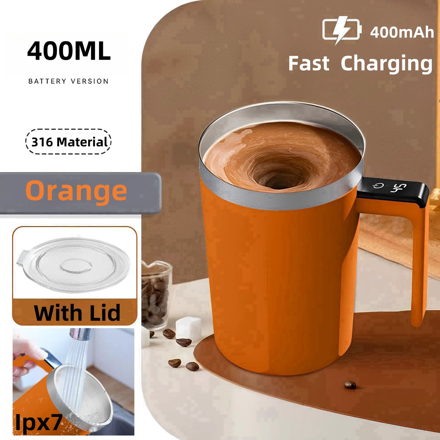 Neue USB-aufladbare automatische Magnettasse Elektrischer Kaffee Selbstmischender Becher IP67 Wasserdicht Lebensmittelecht 380ML Kaffeebecher Für Tee