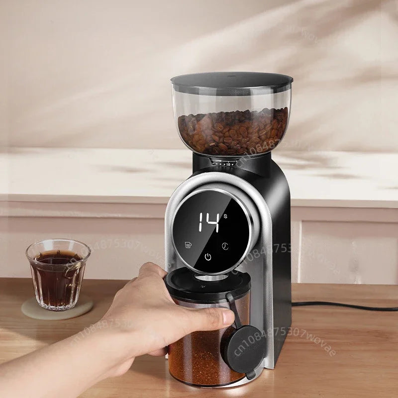 Italienische Kaffeemühle, einstellbare Grobheit, Smart-Screen, elektrische Bohnenmühle, Kaffeemühle für Zuhause mit italienischem Ständer
