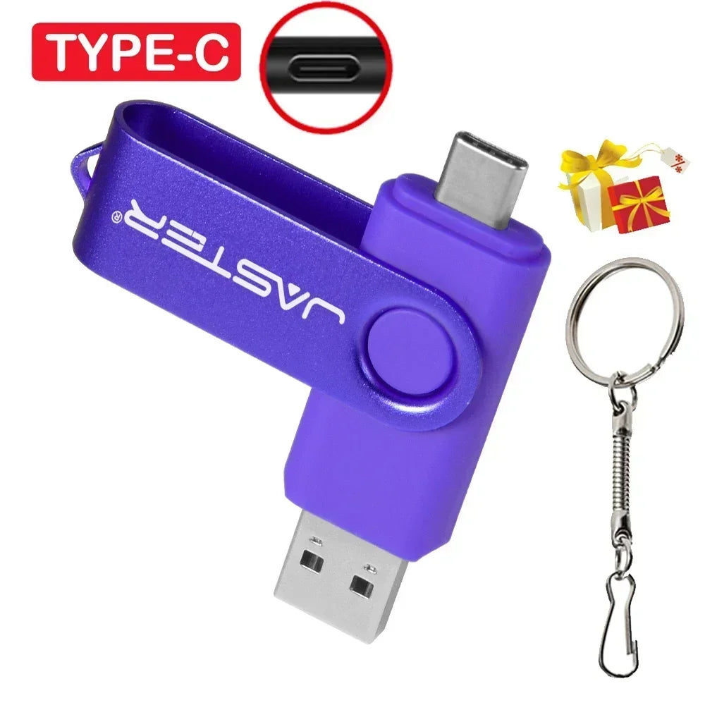 JASTER TYPE-C Rotatable USB Flash Drive 128GB High Speed Memory Stick 64GB Portable Pen Drive 32GB U Disk 8GB 4GB Business Gift