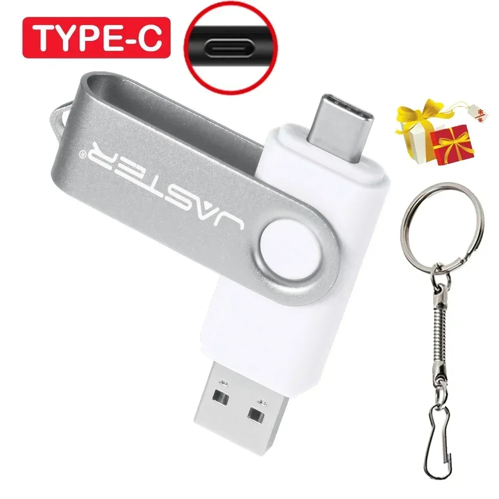 JASTER TYPE-C Rotatable USB Flash Drive 128GB High Speed Memory Stick 64GB Portable Pen Drive 32GB U Disk 8GB 4GB Business Gift