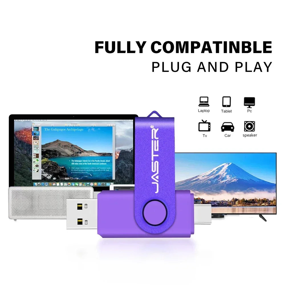 JASTER TYPE-C Rotatable USB Flash Drive 128GB High Speed Memory Stick 64GB Portable Pen Drive 32GB U Disk 8GB 4GB Business Gift