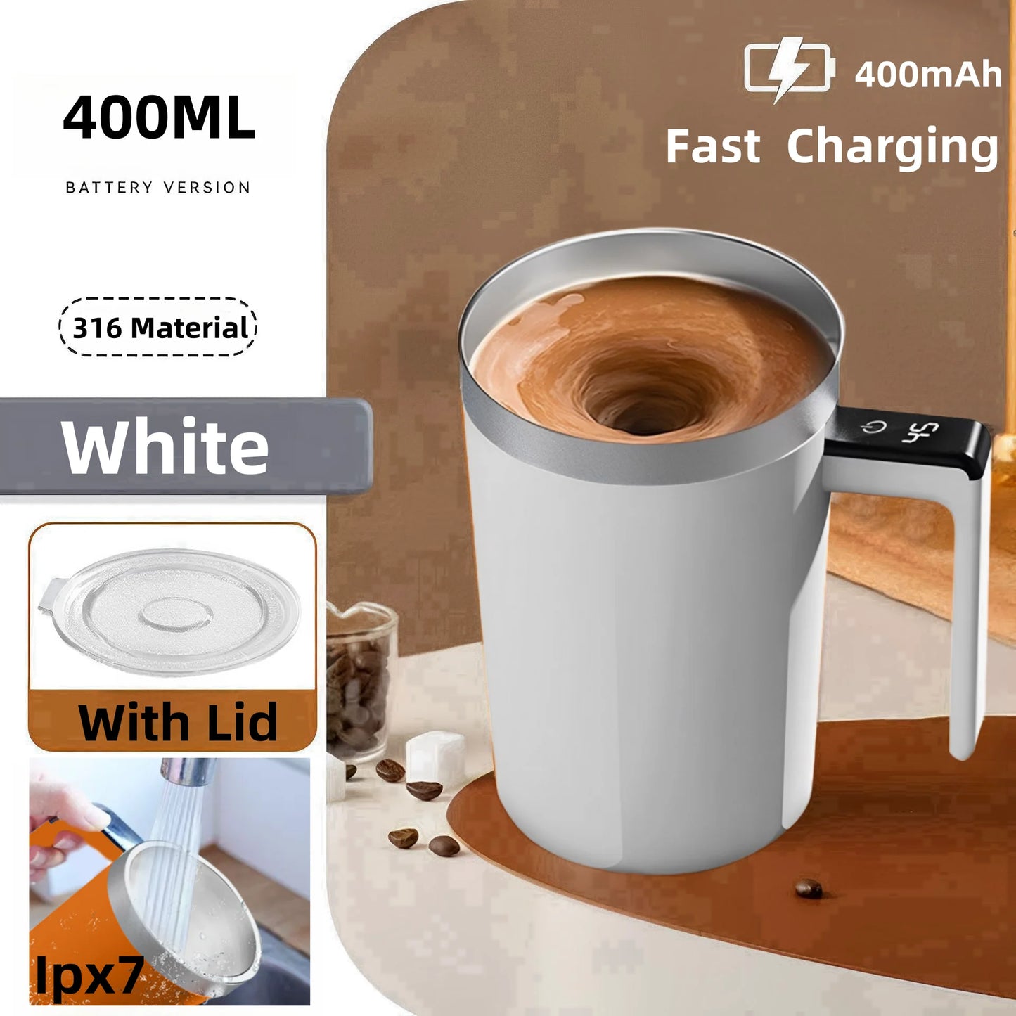 Neue USB-aufladbare automatische Magnettasse Elektrischer Kaffee Selbstmischender Becher IP67 Wasserdicht Lebensmittelecht 380ML Kaffeebecher Für Tee