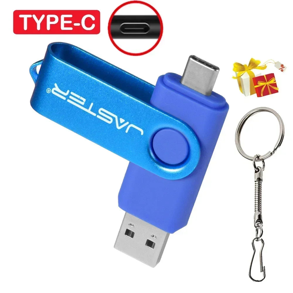 JASTER TYPE-C Rotatable USB Flash Drive 128GB High Speed Memory Stick 64GB Portable Pen Drive 32GB U Disk 8GB 4GB Business Gift