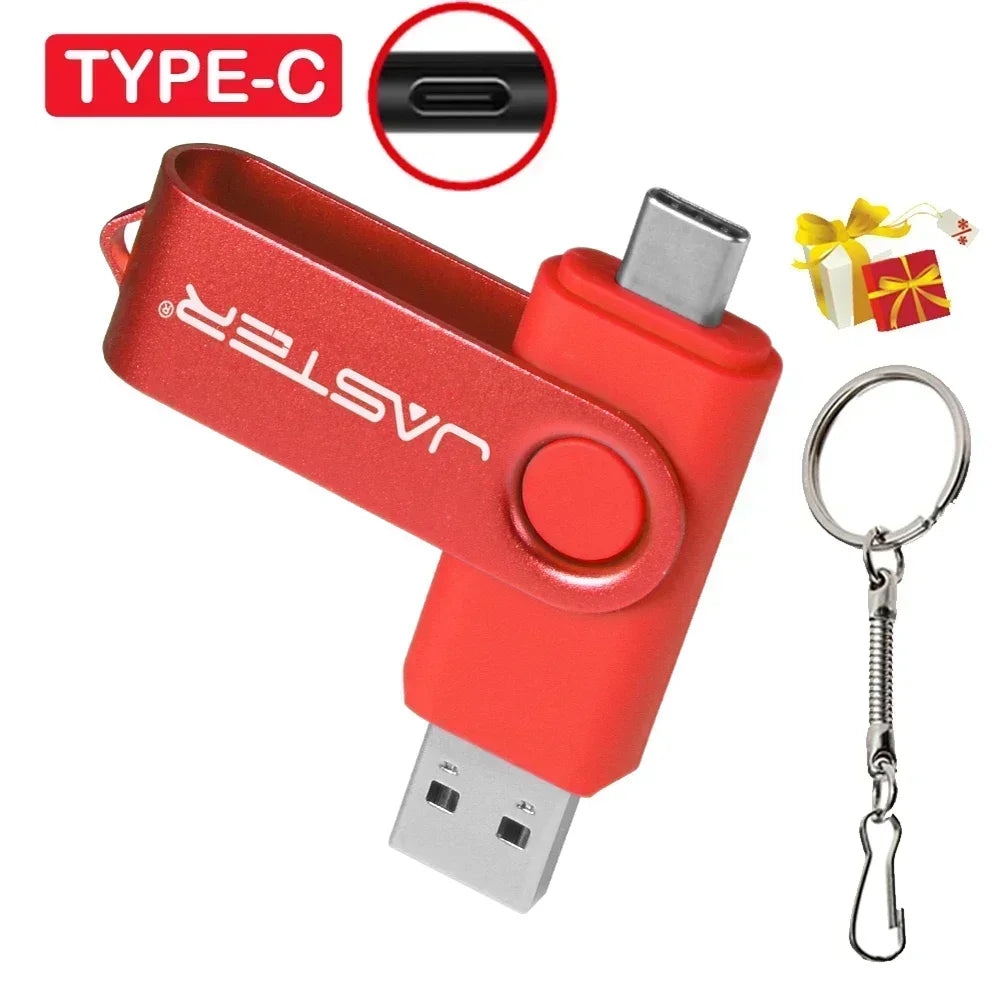 JASTER TYPE-C Rotatable USB Flash Drive 128GB High Speed Memory Stick 64GB Portable Pen Drive 32GB U Disk 8GB 4GB Business Gift