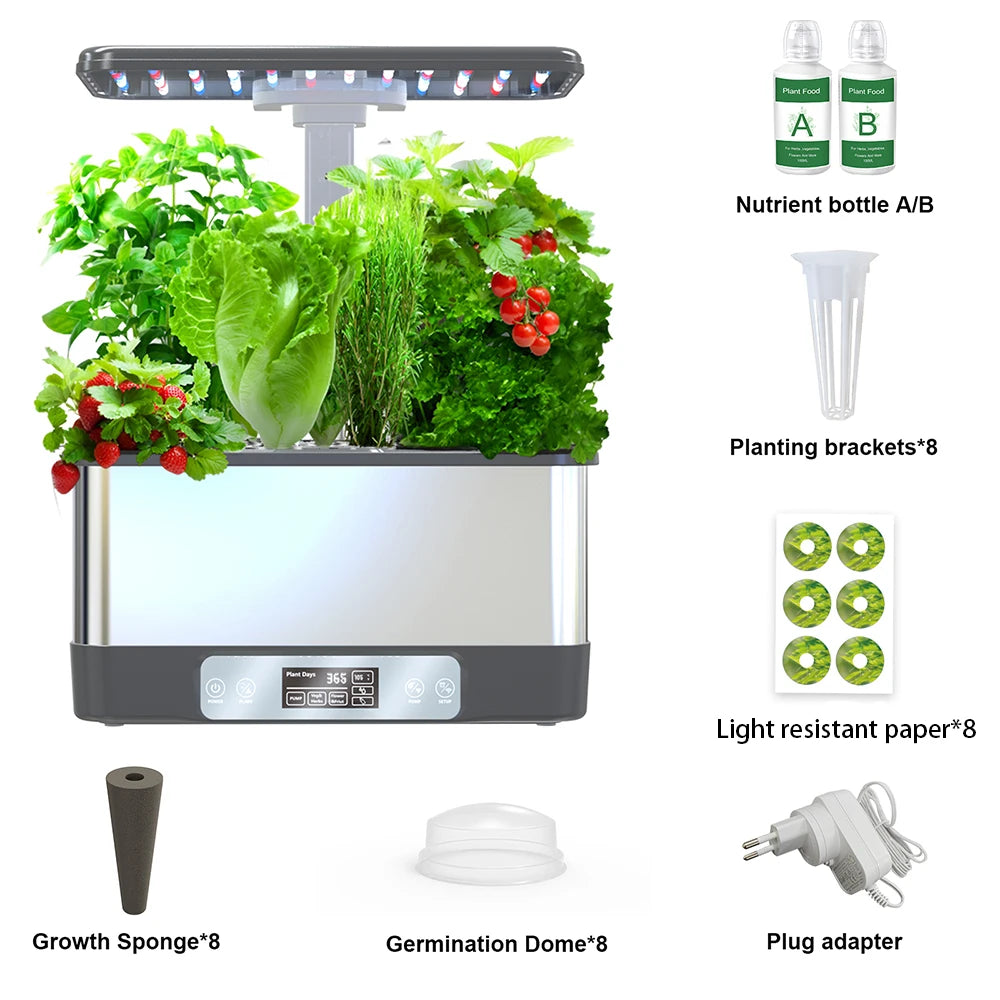 WiFi Garden Hydroponics Growing System with LED Grow Light 8 Pods Touch Screen Smart Plants Grower Kit Tuya APP Control Indoor