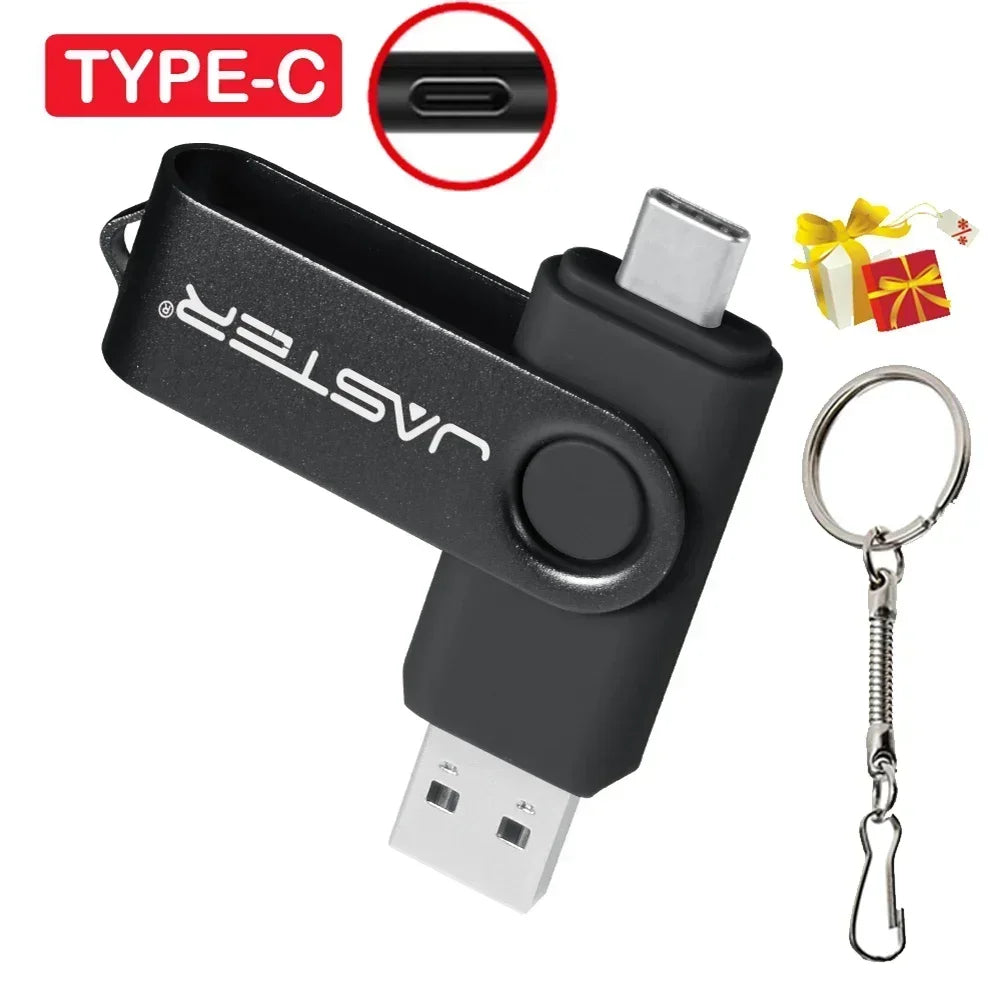 JASTER TYPE-C Rotatable USB Flash Drive 128GB High Speed Memory Stick 64GB Portable Pen Drive 32GB U Disk 8GB 4GB Business Gift