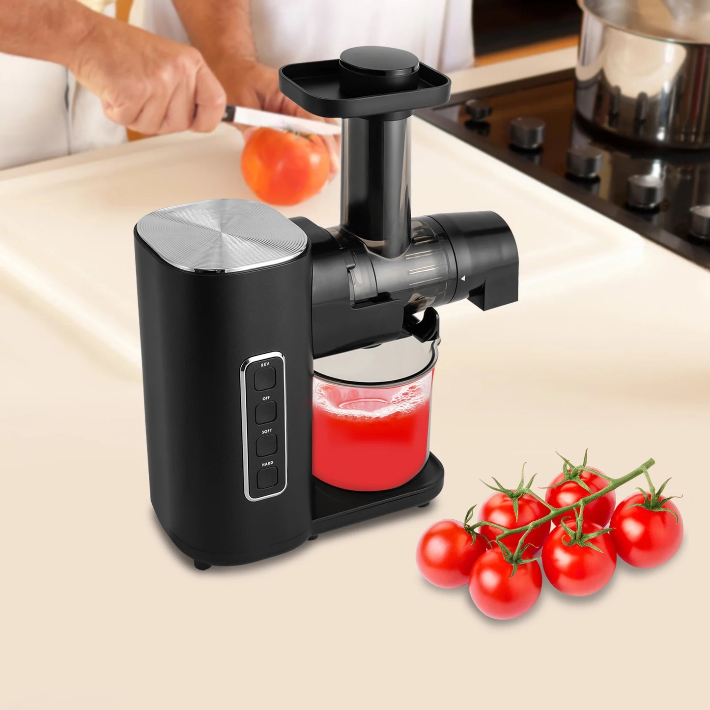 Large Capacity Slow Juicer Electric Powered Juice Squeezer with Non-Slip Feet Easy to Clean Adjustable Juicing Strength
