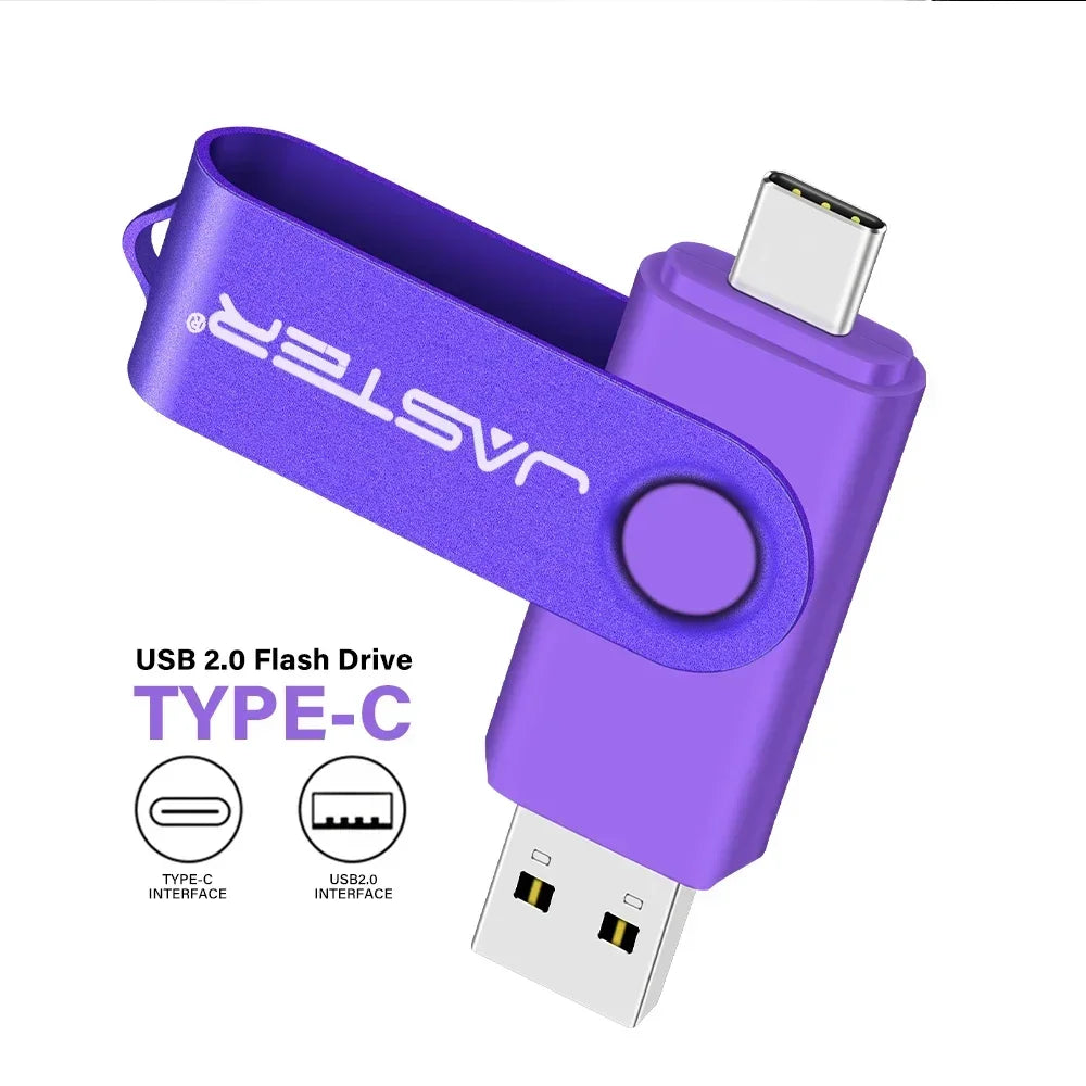 JASTER TYPE-C Rotatable USB Flash Drive 128GB High Speed Memory Stick 64GB Portable Pen Drive 32GB U Disk 8GB 4GB Business Gift