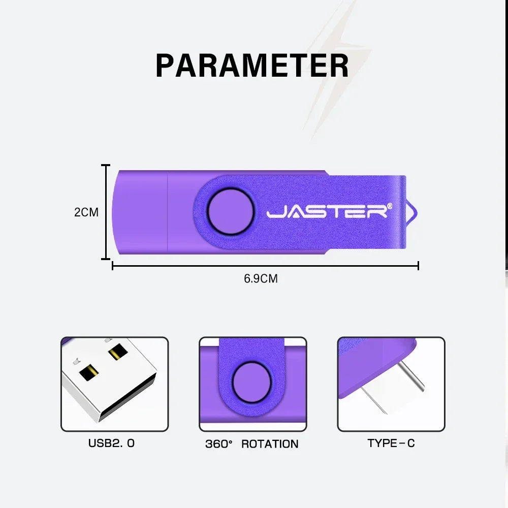 JASTER TYPE-C Rotatable USB Flash Drive 128GB High Speed Memory Stick 64GB Portable Pen Drive 32GB U Disk 8GB 4GB Business Gift