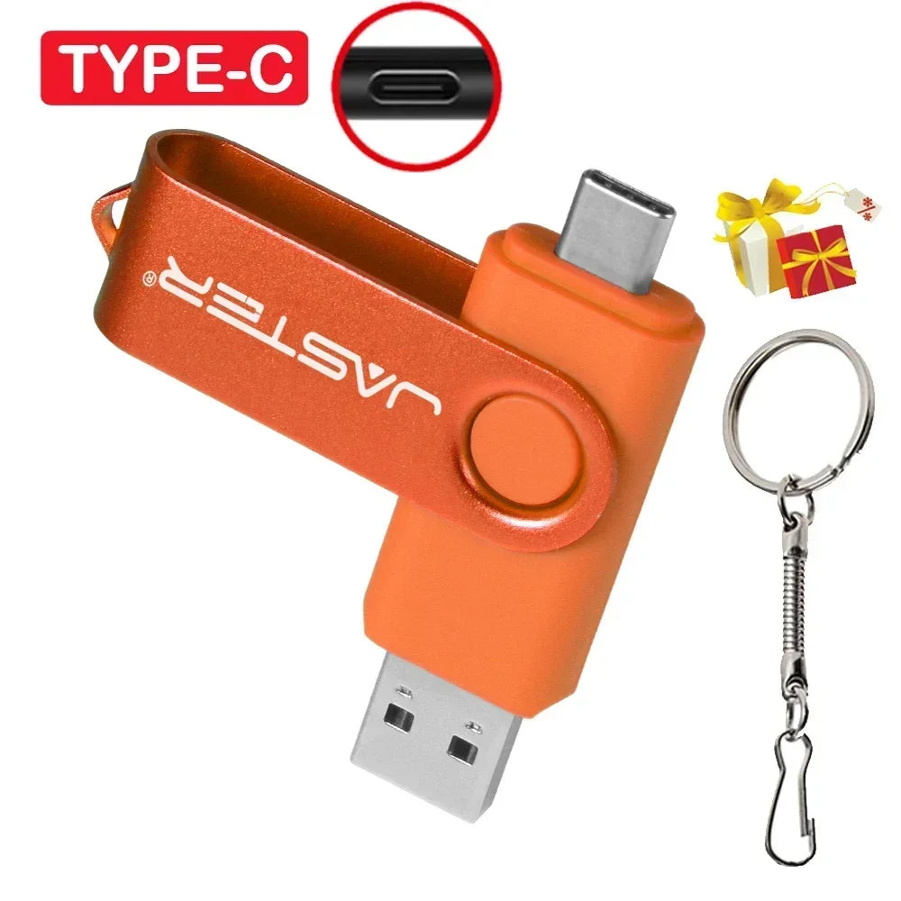 JASTER TYPE-C Rotatable USB Flash Drive 128GB High Speed Memory Stick 64GB Portable Pen Drive 32GB U Disk 8GB 4GB Business Gift