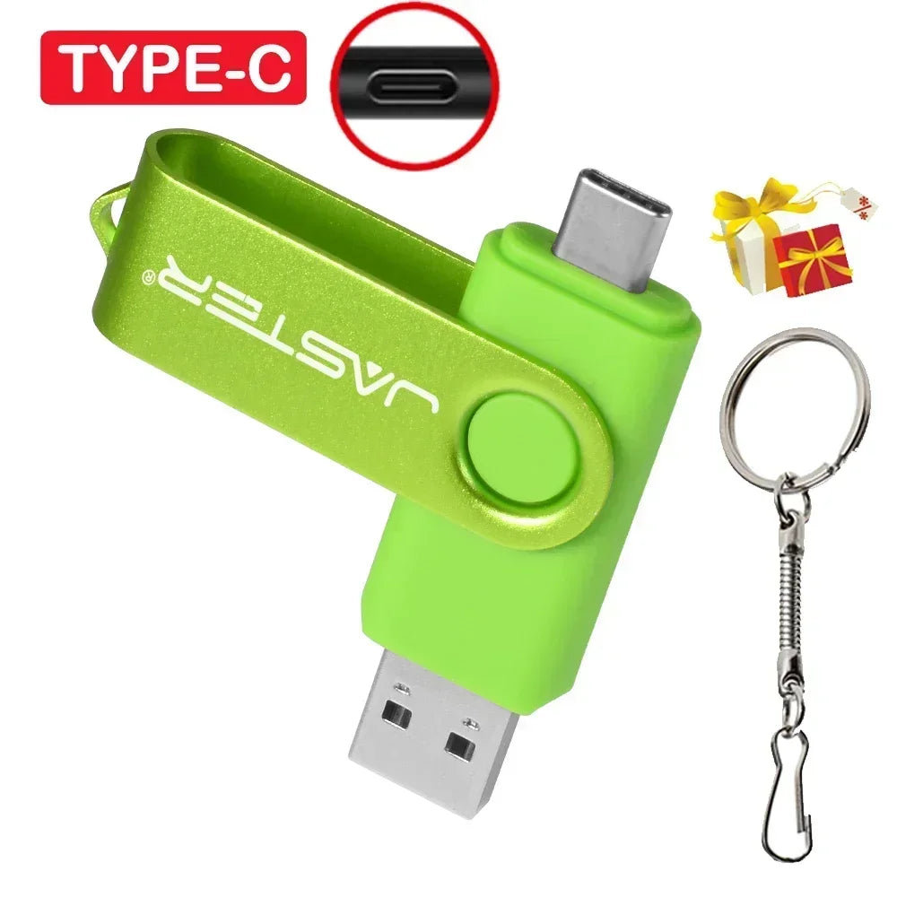 JASTER TYPE-C Rotatable USB Flash Drive 128GB High Speed Memory Stick 64GB Portable Pen Drive 32GB U Disk 8GB 4GB Business Gift